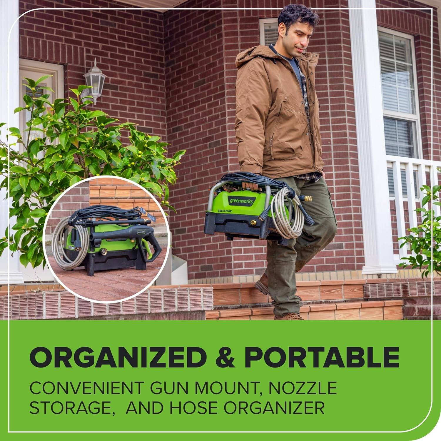 ORGANIZED & PORTABLE  
CONVENIENT GUN MOUNT, NOZZLE STORAGE, AND HOSE ORGANIZER