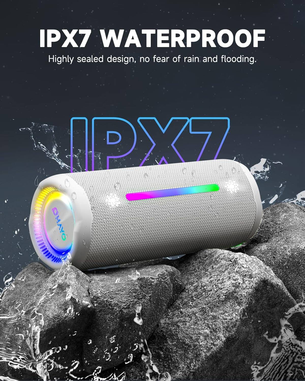 IPX7 WATERPROOF  
Highly sealed design, no fear of rain and flooding.  
IPX7