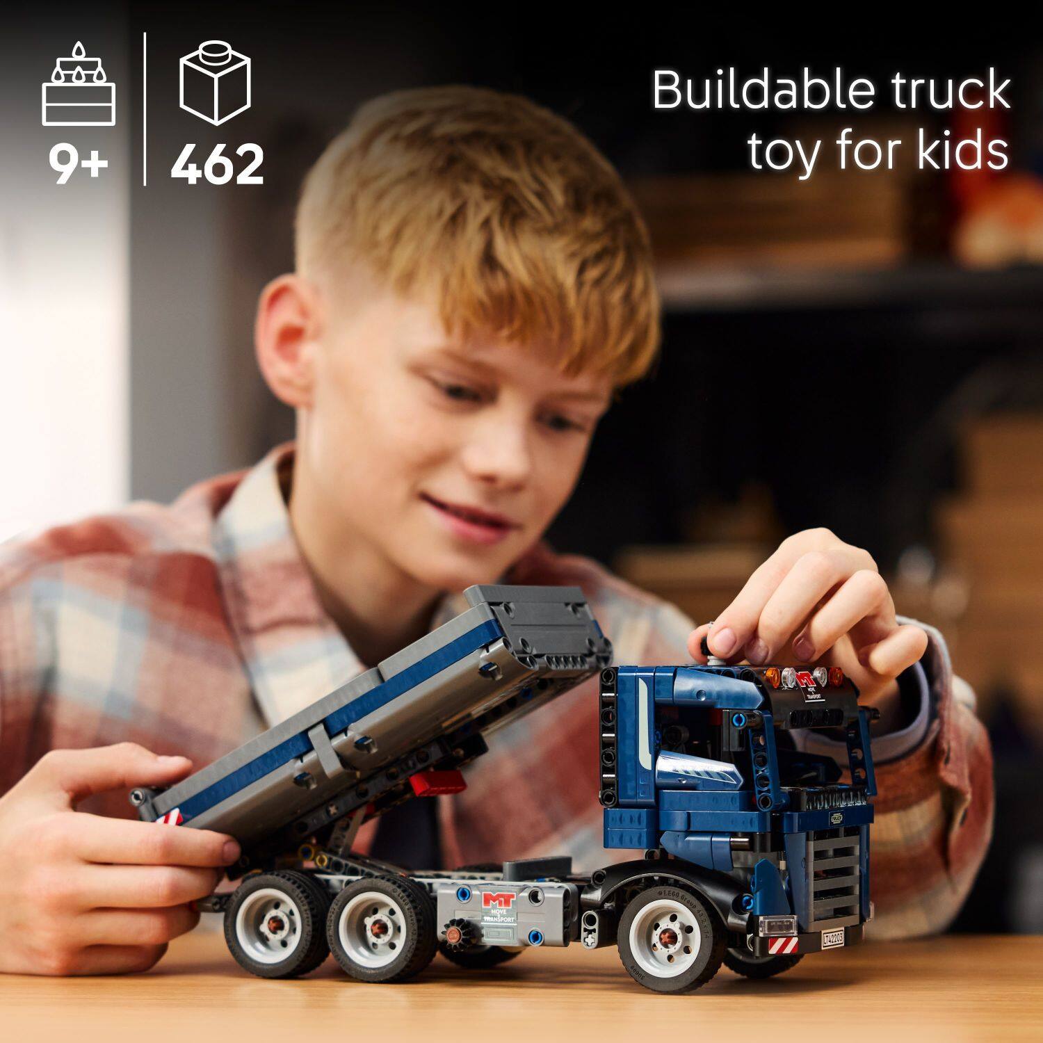 Buildable truck toy for kids made with 462 pieces.