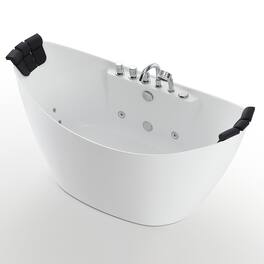Empava - 67 in. x 28.7 in. Center Drain Freestanding Whirlpool Bathtub Hydrotherapy Jetted Soaking Bath Tub - Tub filler - White