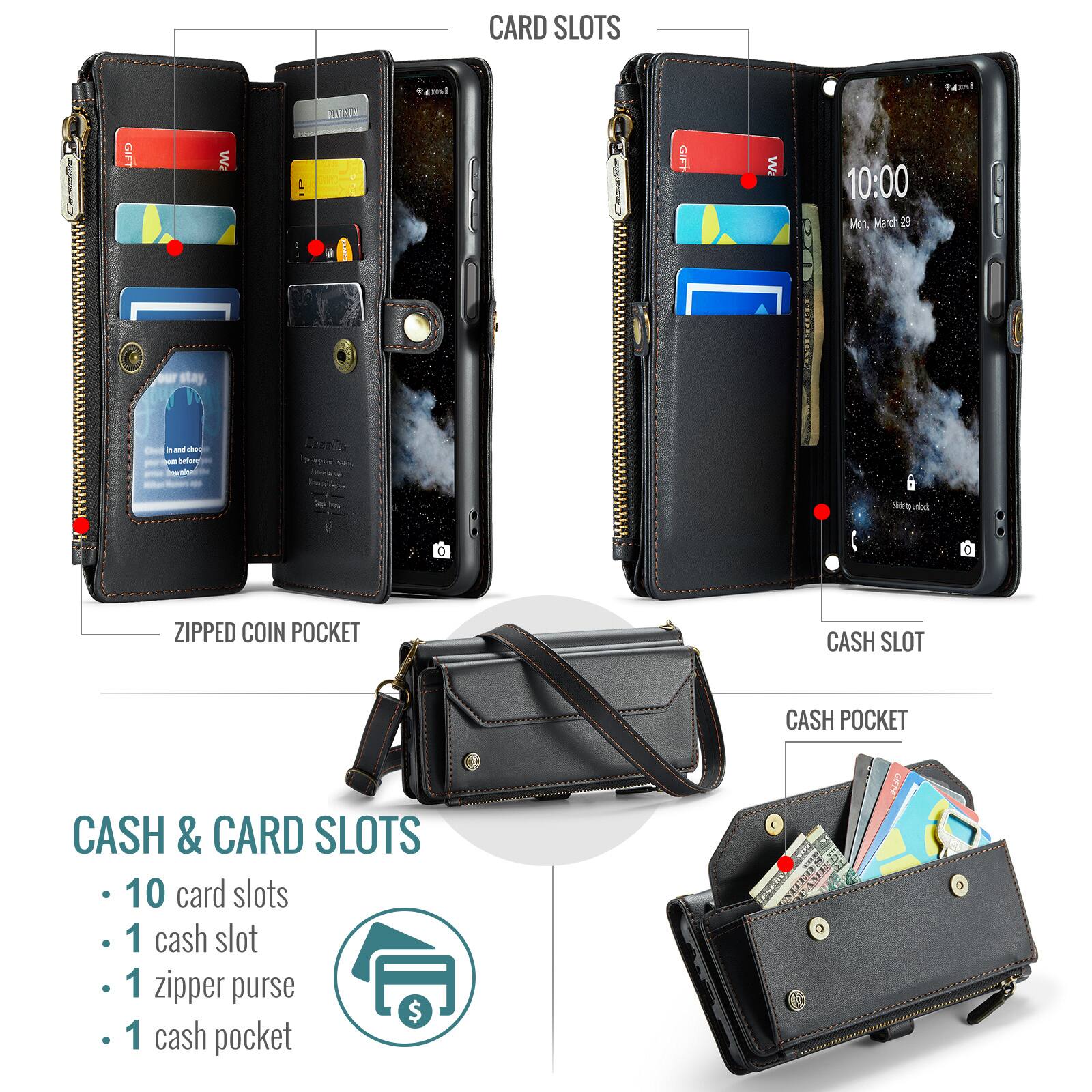 CARD SLOTS

4 IMN Cerete LAO Wa | Conelia

GIFT W

10:00 Mon March 29

stay

a and hec Sam befry EasTe

Serter

0 O

ZIPPED COIN POCKET

CASH SLOT

CASH POCKET

CASH & CARD SLOTS

10 card slots

1 cash slot

1 zipper purse

1 cash pocket