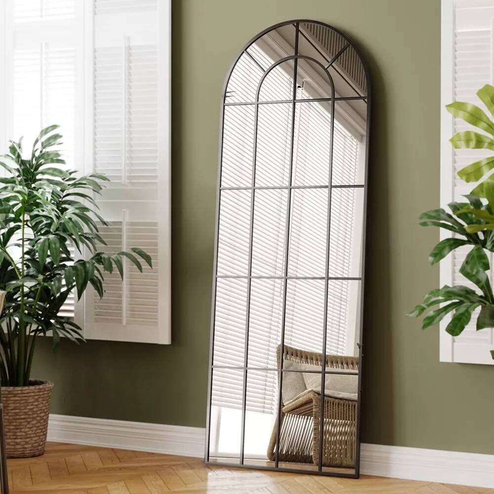Front. HOMLUX - Arched Full Length Mirror", Decorative Black Frame for Bedroom or Entryway.