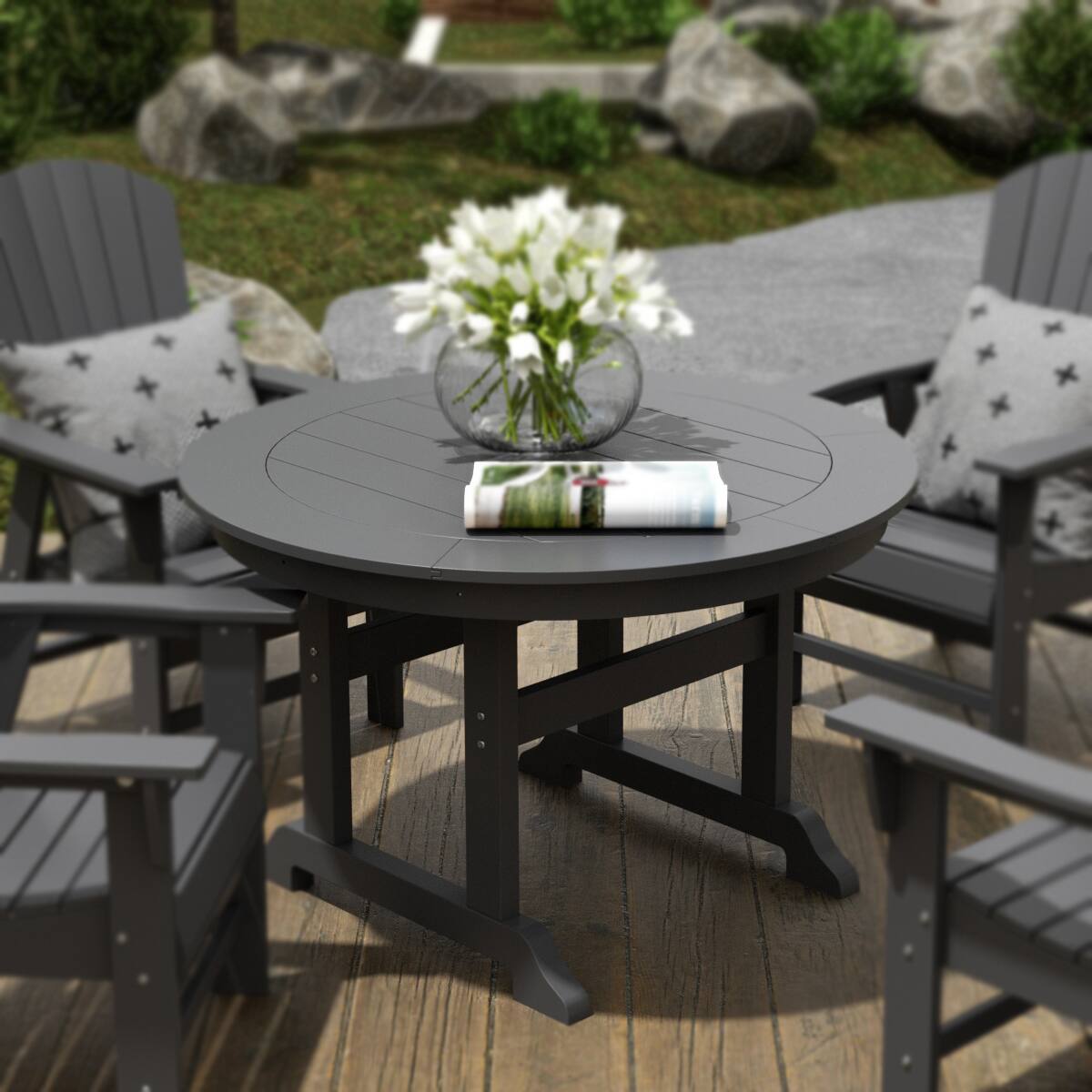 Angle. WestinTrends - WestinTrends Malibu 47" Outdoor Patio Round Dining Table - Gray.