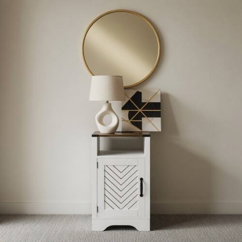Alt View 6. LUCKY ONE - 16" Assembled Farmhouse Nightstand with Charging Station USB - White + Light Oak.