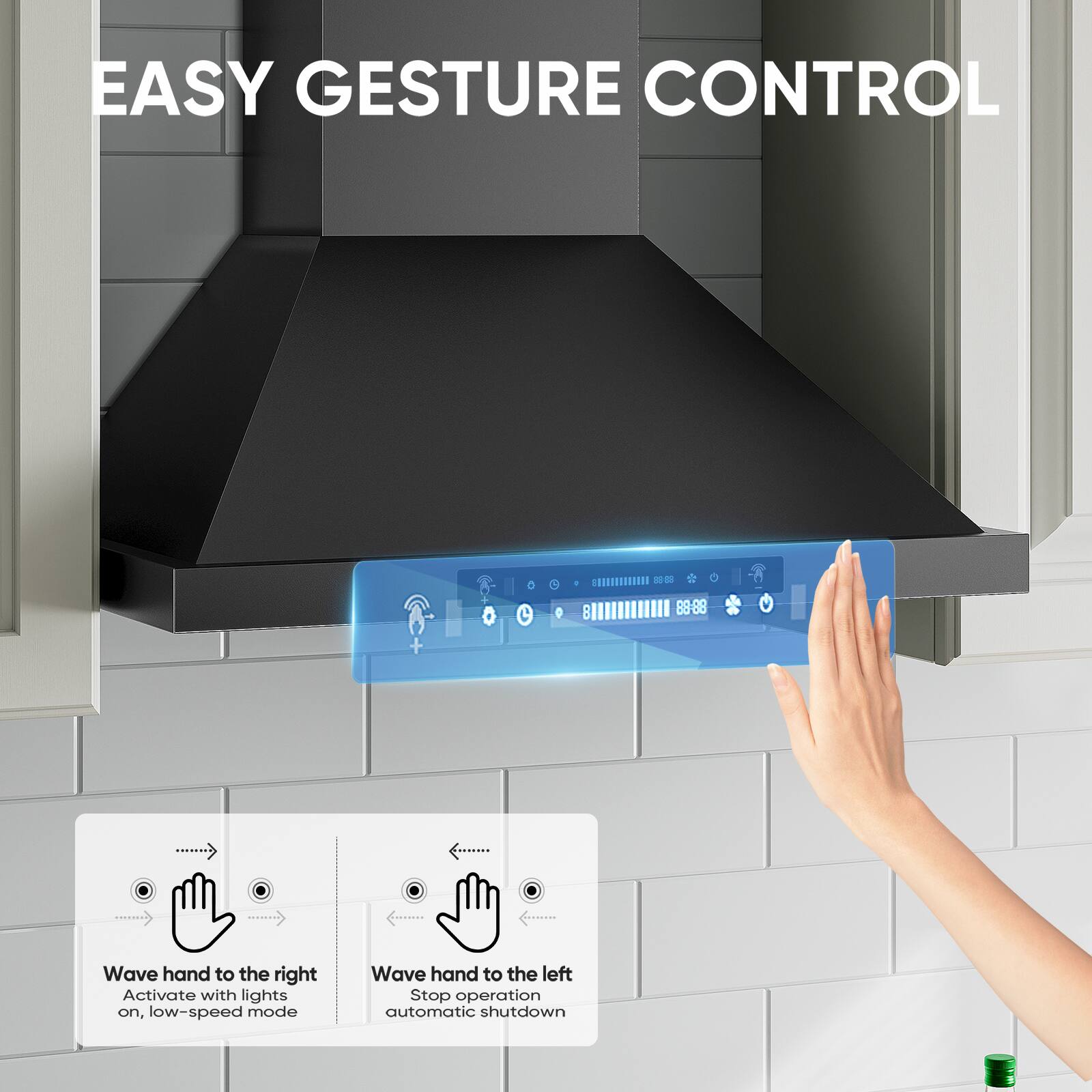 EASY GESTURE CONTROL

Wave hand to the right  
Activate with lights on, low-speed mode

Wave hand to the left  
Stop operation automatic shutdown