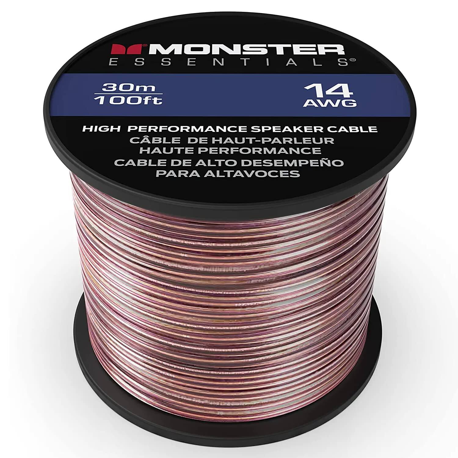 Monster - XP Copper Clad Aluminum (CCA) Speaker Wire 14 Gauge Cable 100 FT Spool - Ideal for Home Cinema Cables - Red