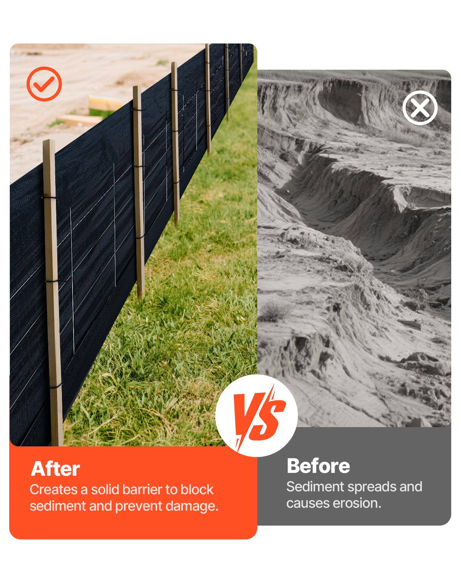 After: Creates a solid barrier to block sediment and prevent damage.

Before: Sediment spreads and causes erosion.