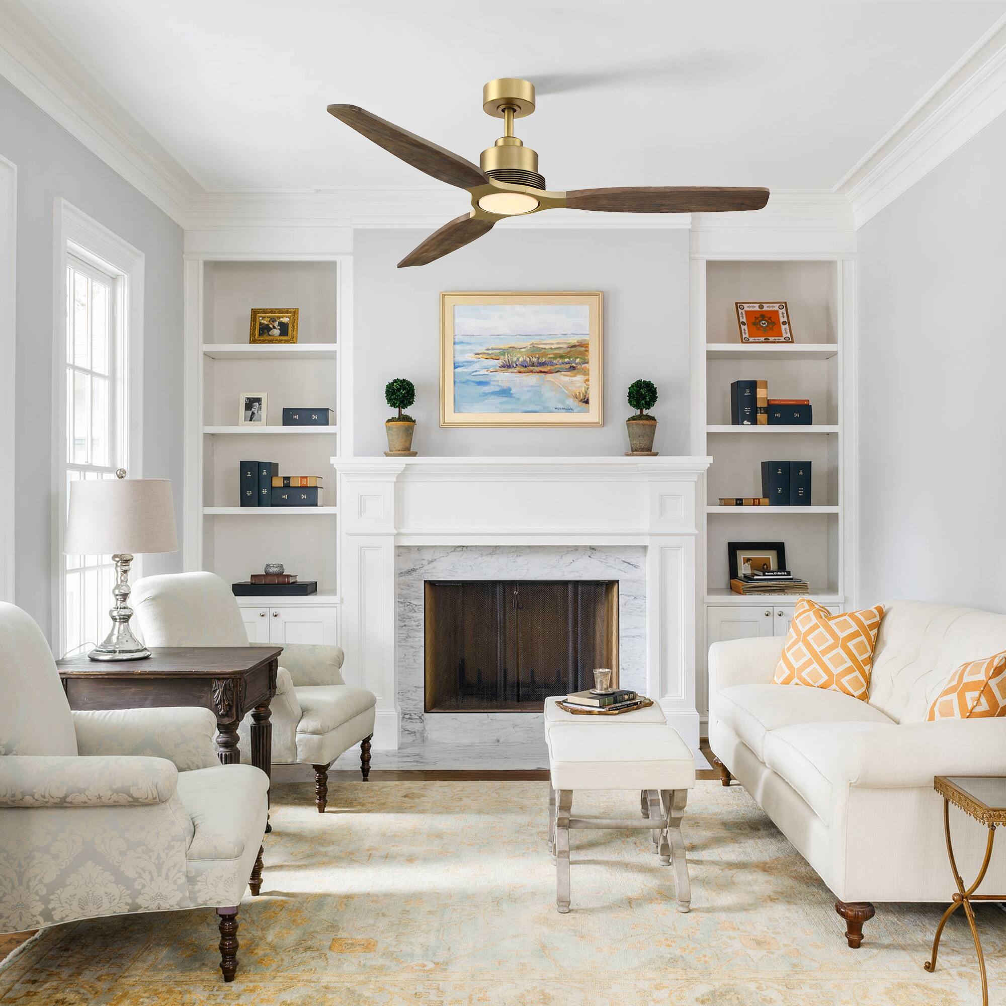 Angle. Parrot Uncle - 56" Modern Solid Wood Diammable LED Ceiling Fan with Remote and Light - Gold.