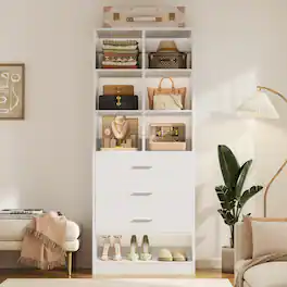 Aheaplus - 23.6'' Freestanding Closet Organizer System with 3 Drawers and 6 Cube Storage, Modular Wardrobe Closet for Small Space - White