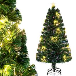 Costway - 5 FT Artificial Xmas Tree with 170 Branch Tips 257 Warm White LED Lights - Green