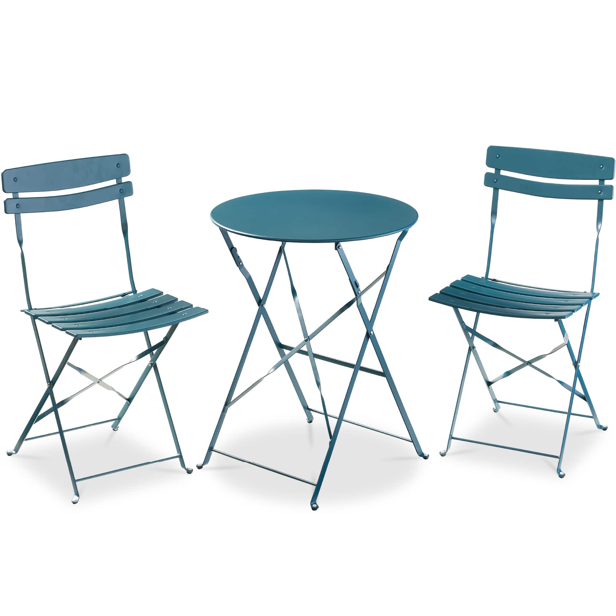 Best Choice Products - 3-Piece Small Bistro Set, Folding Patio Furniture Set of 2 Chairs and Table - Peacock Blue
