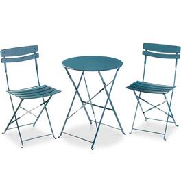 Best Choice Products - 3-Piece Small Bistro Set, Folding Patio Furniture Set of 2 Chairs and Table - Peacock Blue