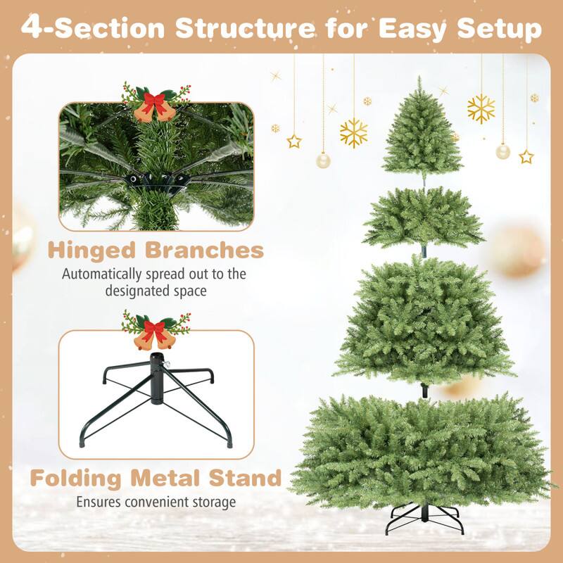 4-Section Structure for Easy Setup

Hinged Branches Automatically spread out to the designated space

Folding Metal Stand Ensures convenient storage