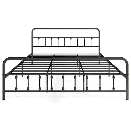 Front. Costway - Costway King Size Bed Frame with Headboard Under Bed Storage No Box Spring Needed Black - Black.