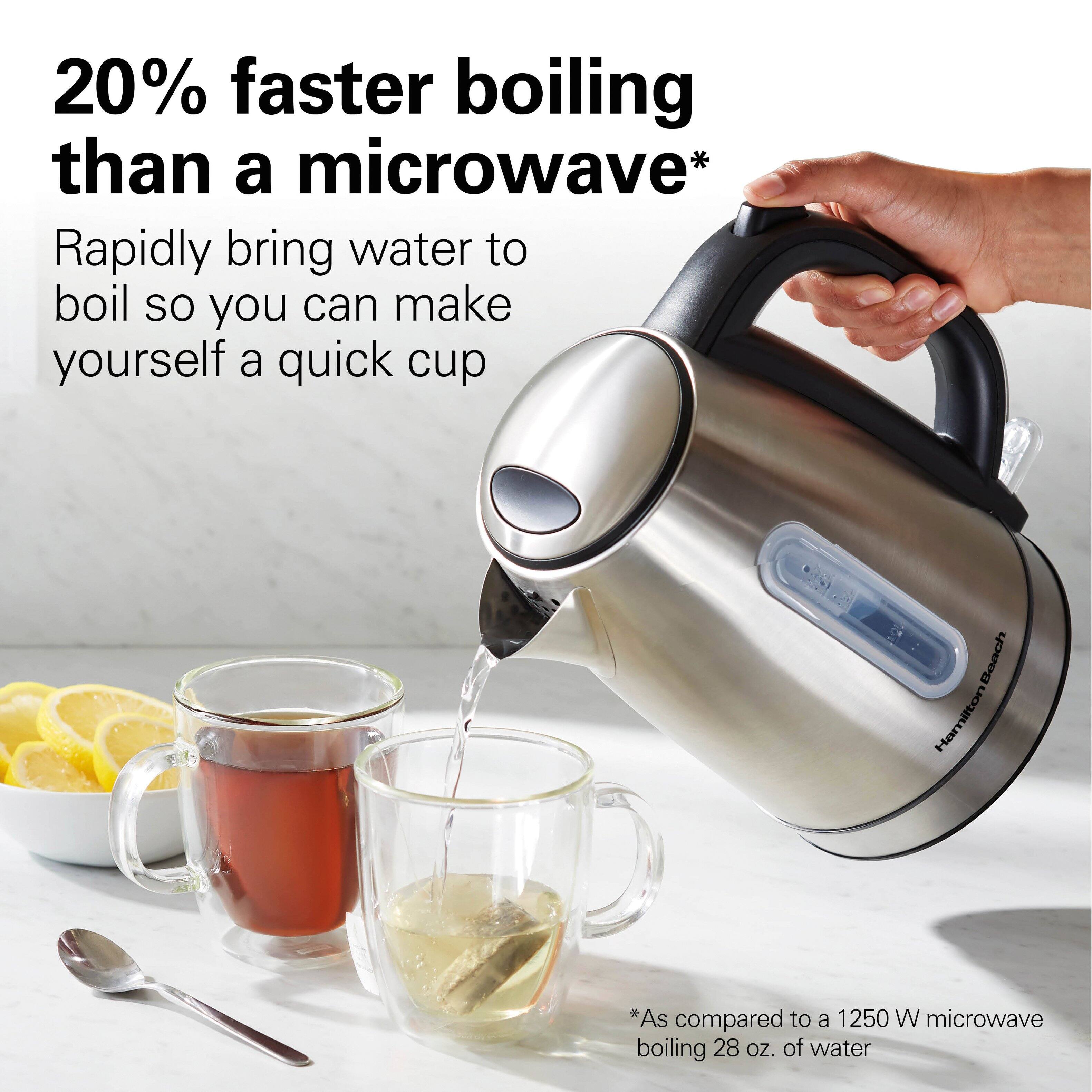 20% faster boiling than a microwave*  
Rapidly bring water to boil so you can make yourself a quick cup  

*As compared to a 1250 W microwave boiling 28 oz. of water