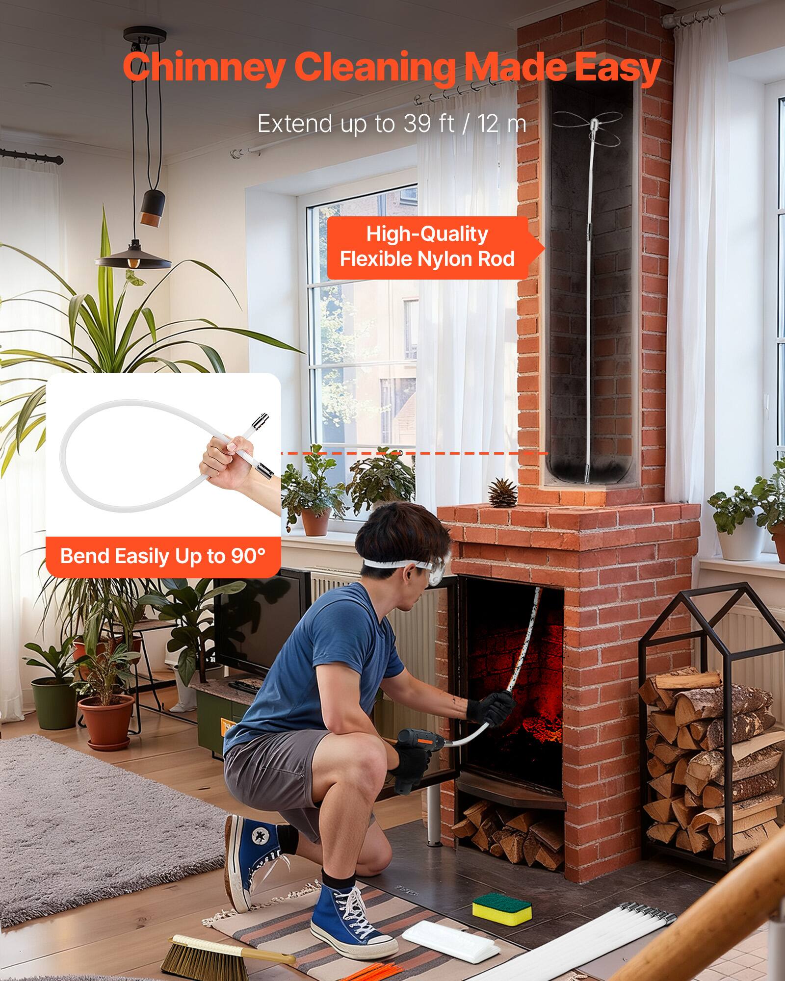 Chimney Cleaning Made Easy

Extend up to 39 ft / 12 m

High-Quality Flexible Nylon Rod

Bend Easily Up to 90°