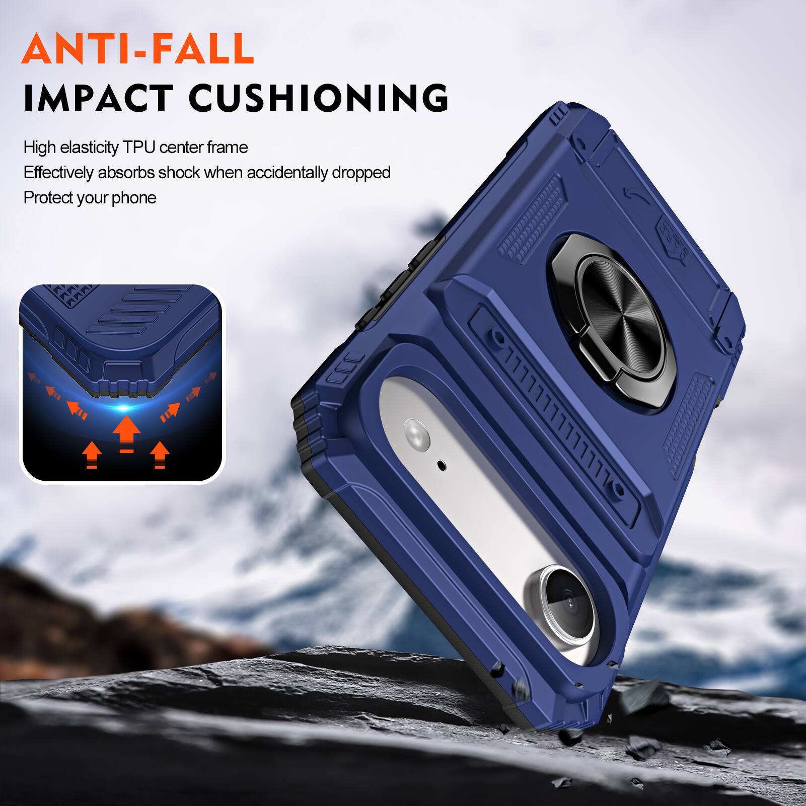 ANTI-FALL IMPACT CUSHIONING

High elasticity TPU center frame
Effectively absorbs shock when accidentally dropped
Protect your phone