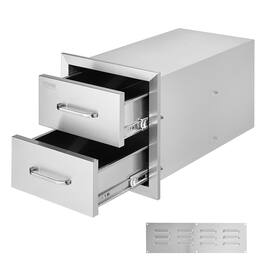 VEVOR - Outdoor Kitchen Drawers 14W x 14.3H x 23D Inch, Flush Mount Double BBQ Drawers Stainless Steel with Handle - Silver
