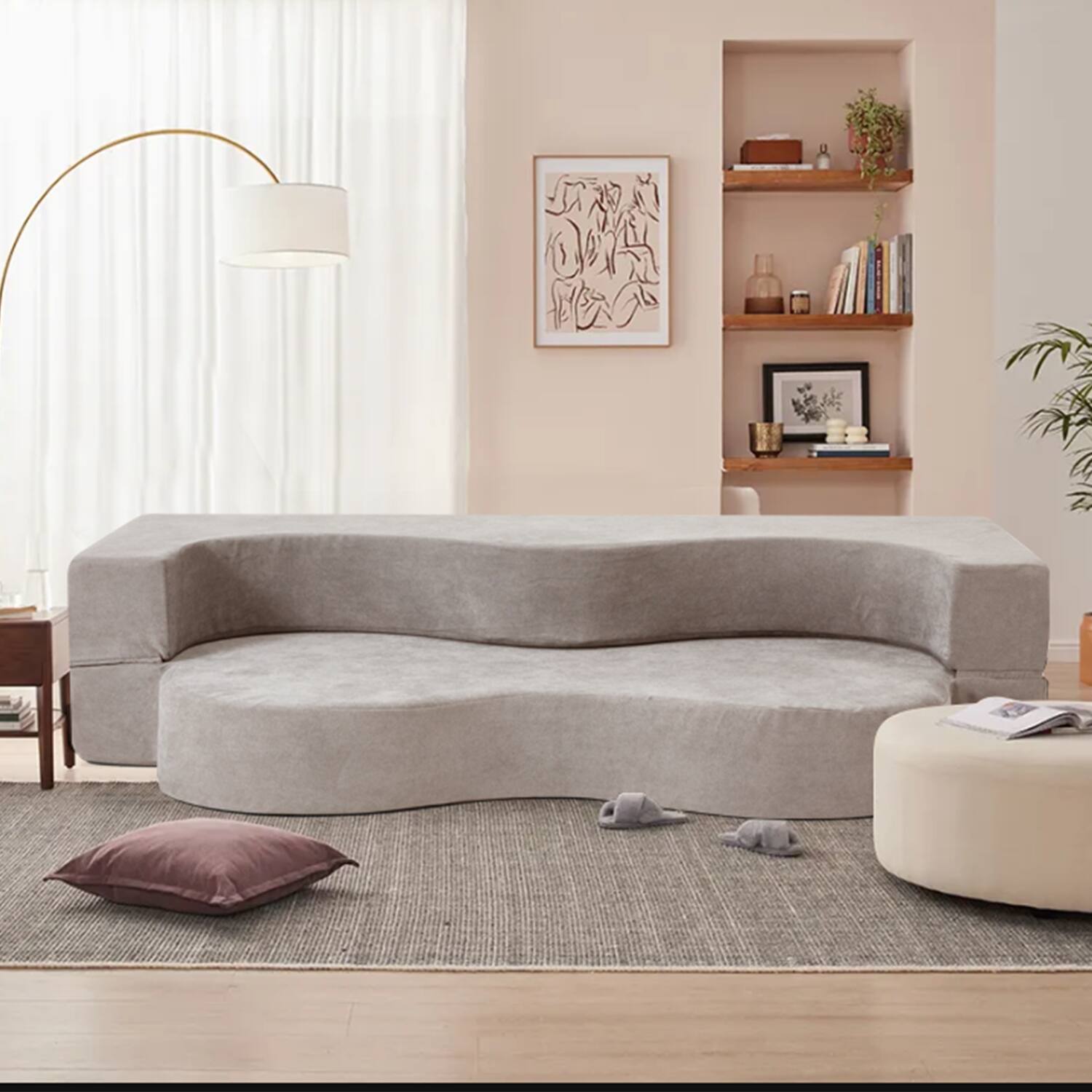 Alt View 5. U-HOMY - High-Density Foam Folding Sofa Bed: Convertible Floor Couch for Living Room, Guest Room, and Bedroom  - Light Grey.