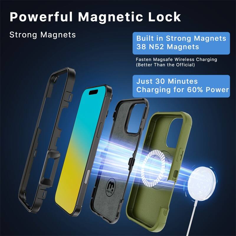 Powerful Magnetic Lock
Strong Magnets
Built in Strong Magnets
38 N52 Magnets
Fasten Magsafe Wireless Charging (Better Than the Official)
Just 30 Minutes Charging for 60% Power