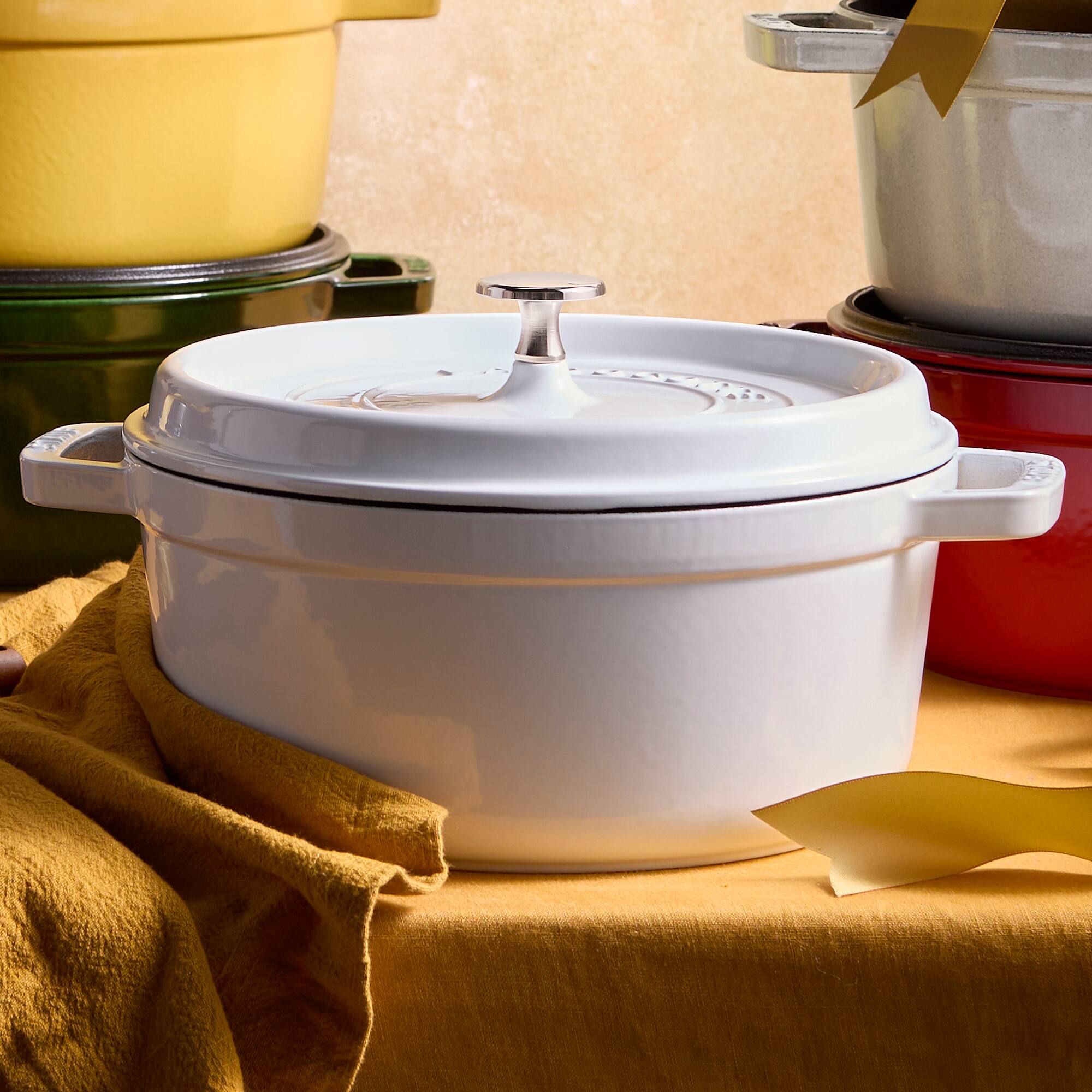 Alt View 6. Staub - Cast Iron Round Cocotte, Dutch Oven, 4-quart, serves 3-4, Made in France - White.