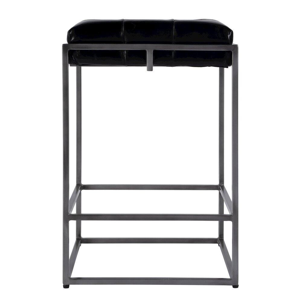 Angle. Butler Specialty - 26 in. Seat Height Leather and Iron Backless Counter Height Stool with Footrest - Black.