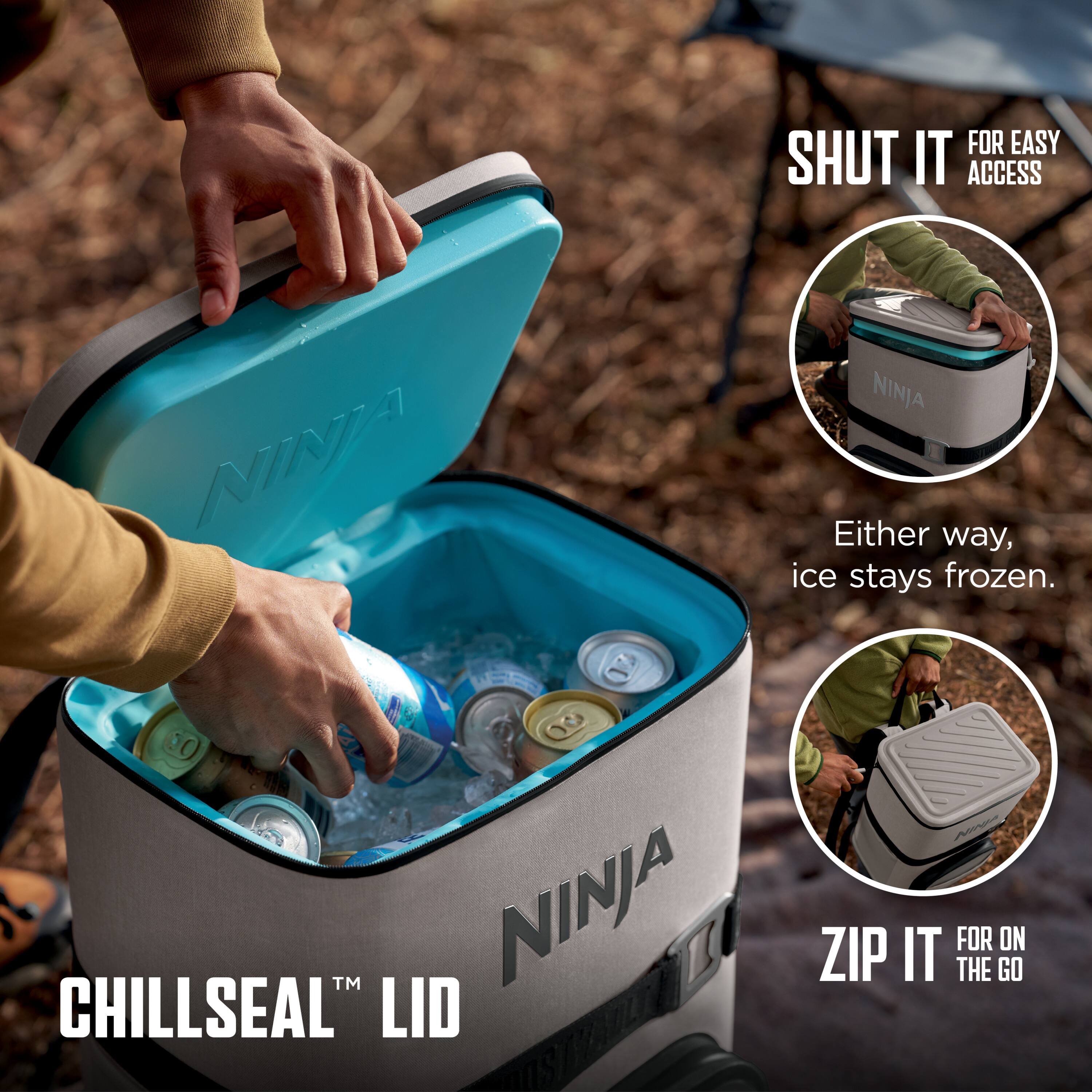 FOR EASY ACCESS  
SHUT IT  
Either way, ice stays frozen.  

CHILLSEAL™ LID  

ZIP IT  
FOR ON THE GO