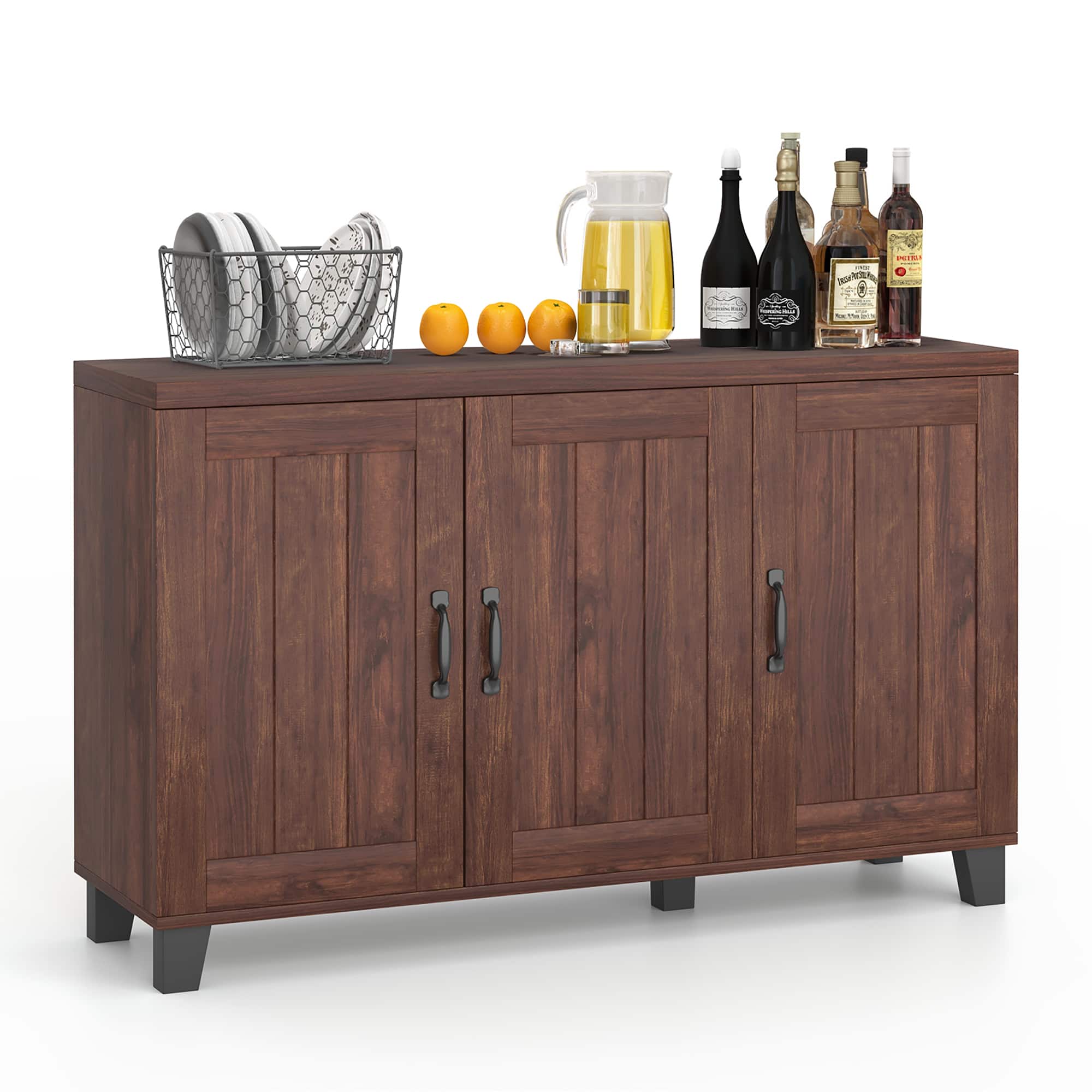Front. Costway - 3-Door Buffet Sideboard Storage Credenza Cabinet Console Adjustable Shelf - Brown.