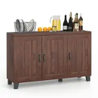 Costway - 3-Door Buffet Sideboard Storage Credenza Cabinet Console Adjustable Shelf - Brown - Front_Zoom