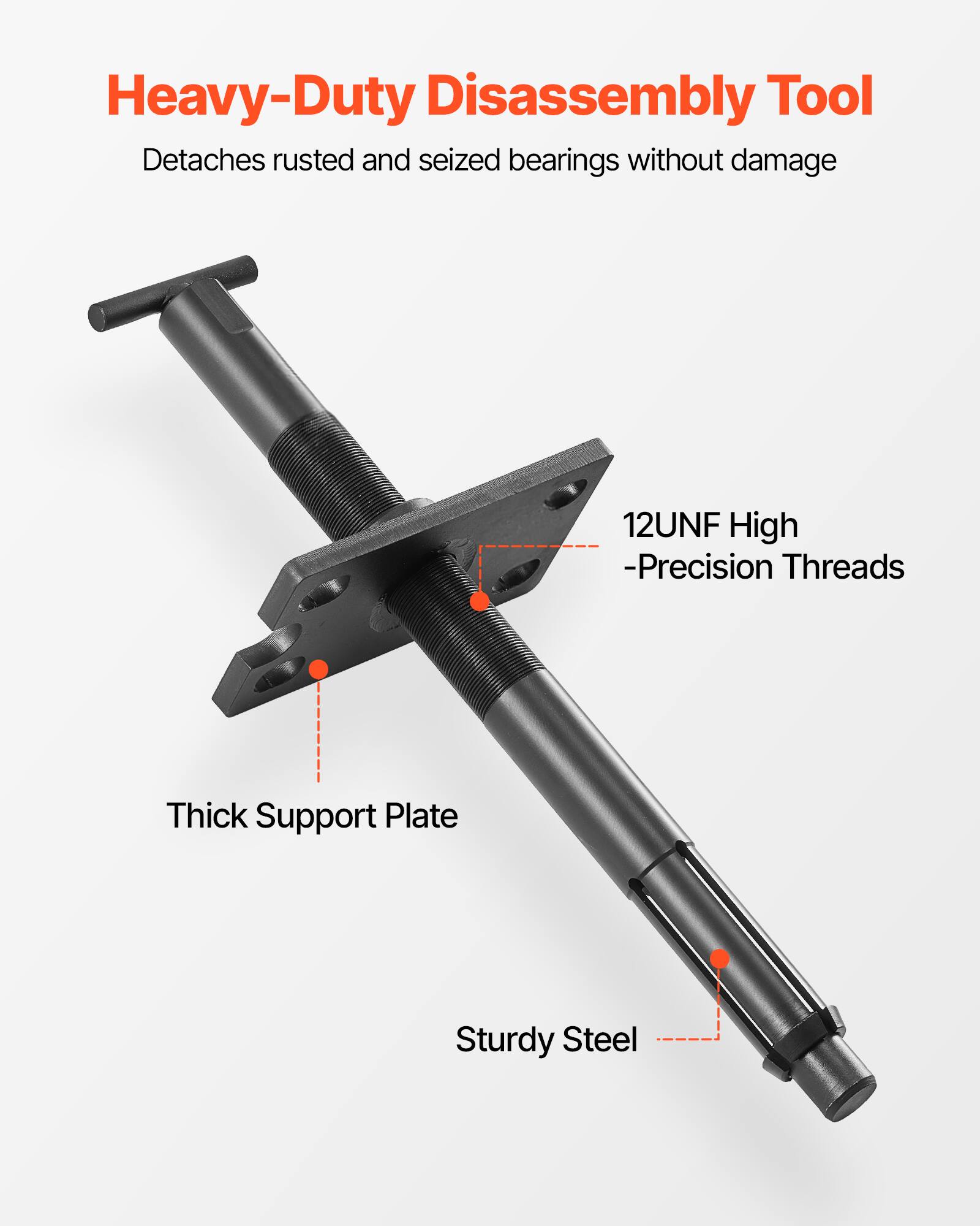 Heavy-Duty Disassembly Tool  
Detaches rusted and seized bearings without damage  

12UNF High-Precision Threads  
Thick Support Plate  
Sturdy Steel