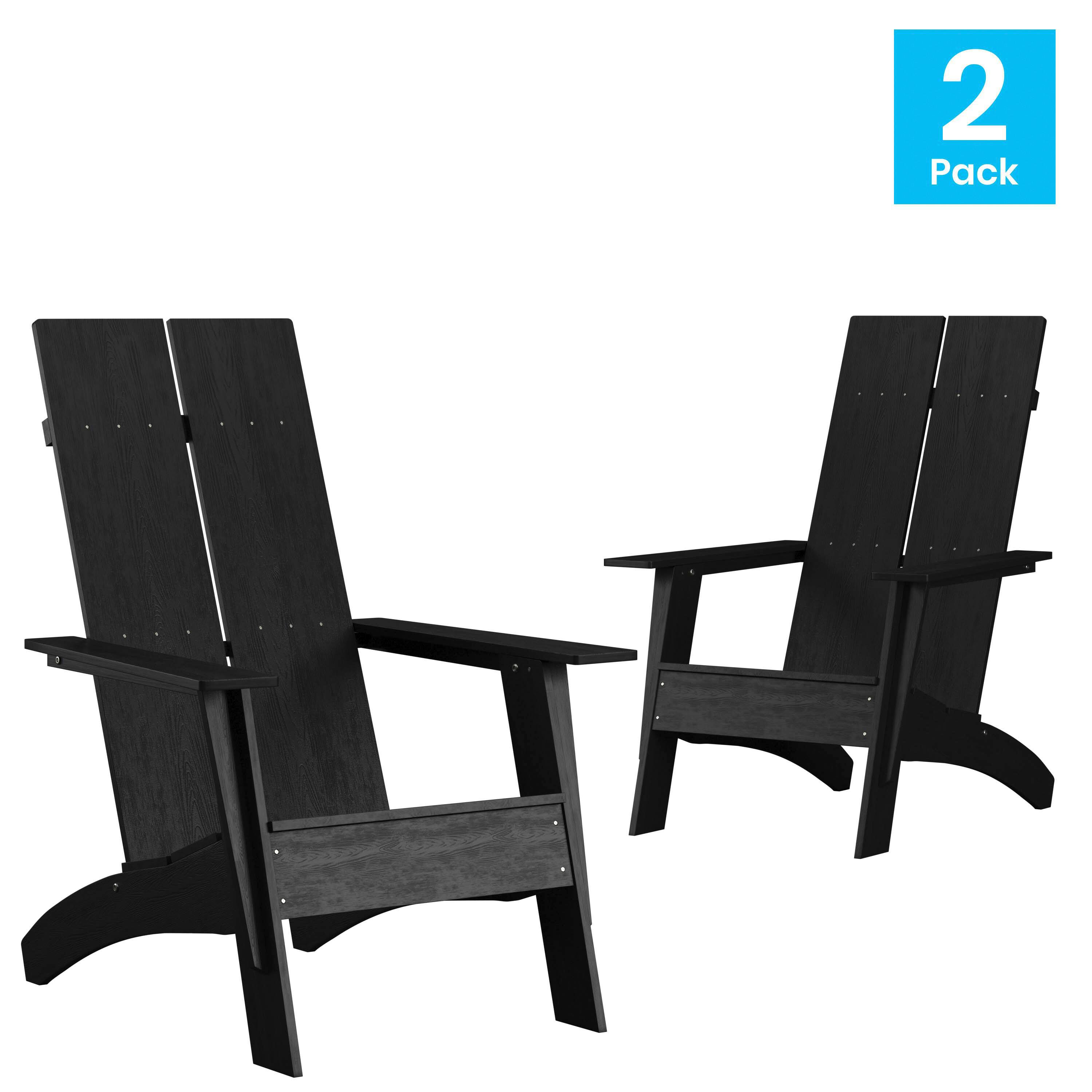 Alt View 1. Emma + Oliver - Set of 2 Modern Dual Slat Back Indoor/Outdoor Adirondack Style Chairs - Black.