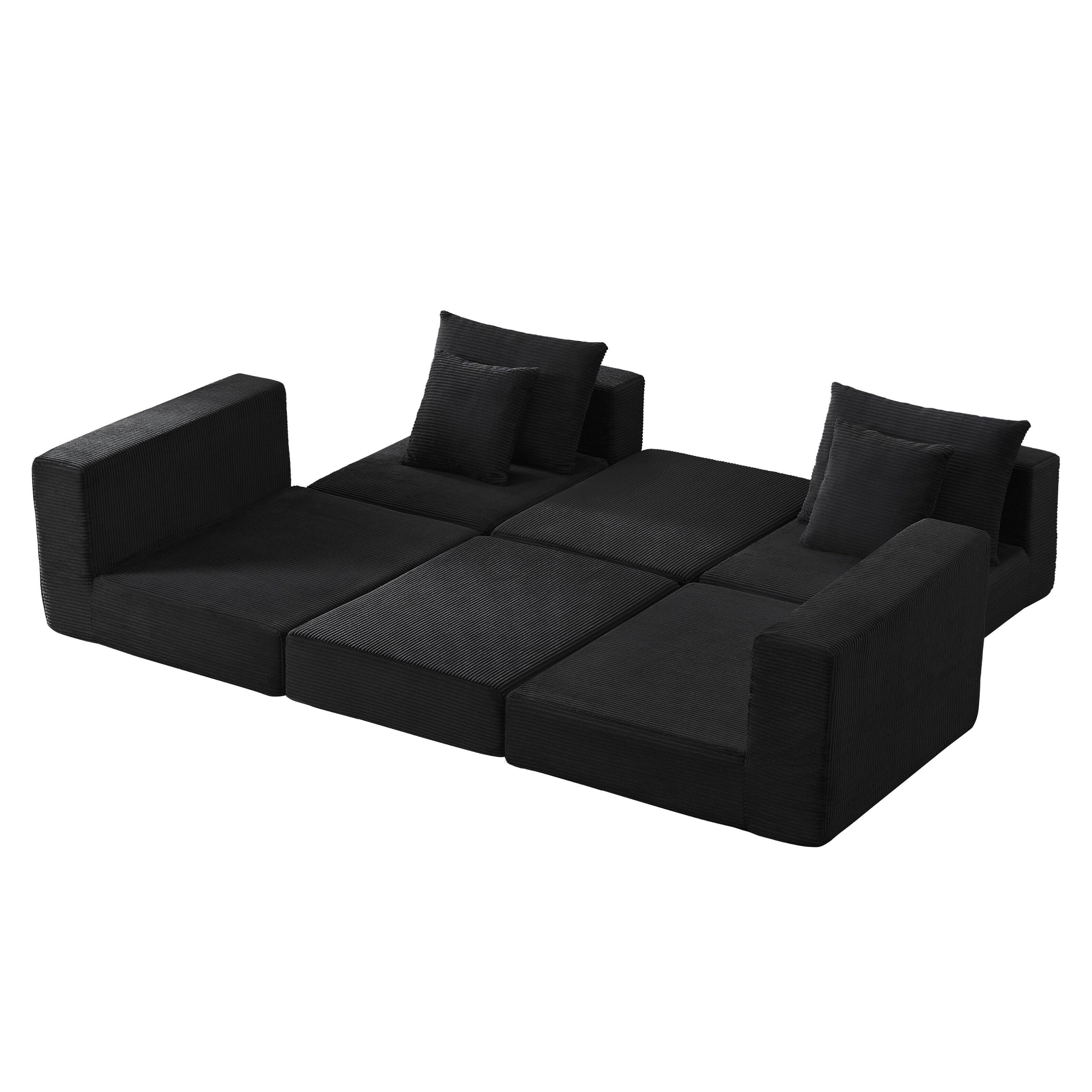 Alt View 10. Loheer - Loheer Modular Sectional Sofa Deep Seat Cloud Couch L-Shape Chaise Sleeper - Black.