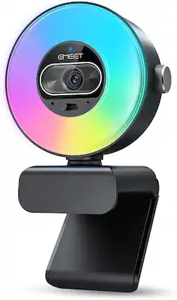 EMEET - S600L 4K Webcam for Streaming with Ring Light, 4 Lighting Modes, Rainbow Effect, 1/2" Sensor, AI Imaging, 0.2S PDA