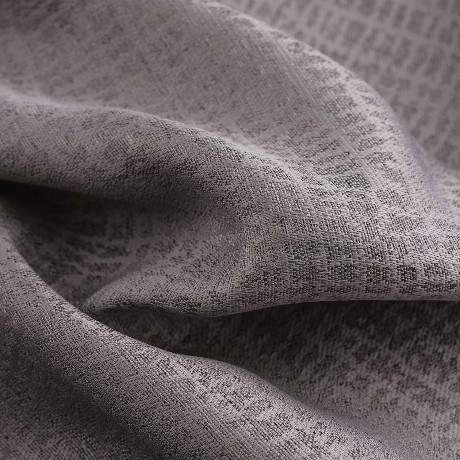 Left. RT Designers Collection - RT Designer Collection Demi Lux Jacquard Blackout Grommet Curtain Panel 52" x 84" Charcoal - Charcoal.