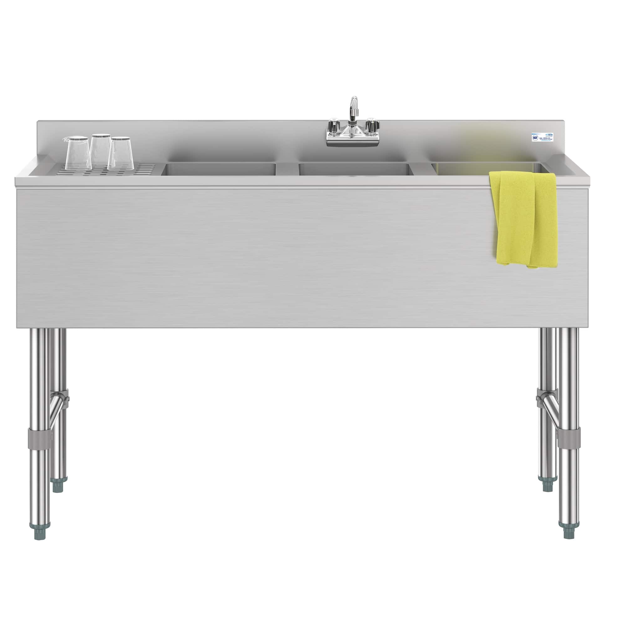 Koolmore - 48 in. Three-Compartment Under-Bar Sink with 3 in. Backsplash, Left Drainboard and Low Lead Faucet, NSF - Stainless Steel price history on PriceWatchPro