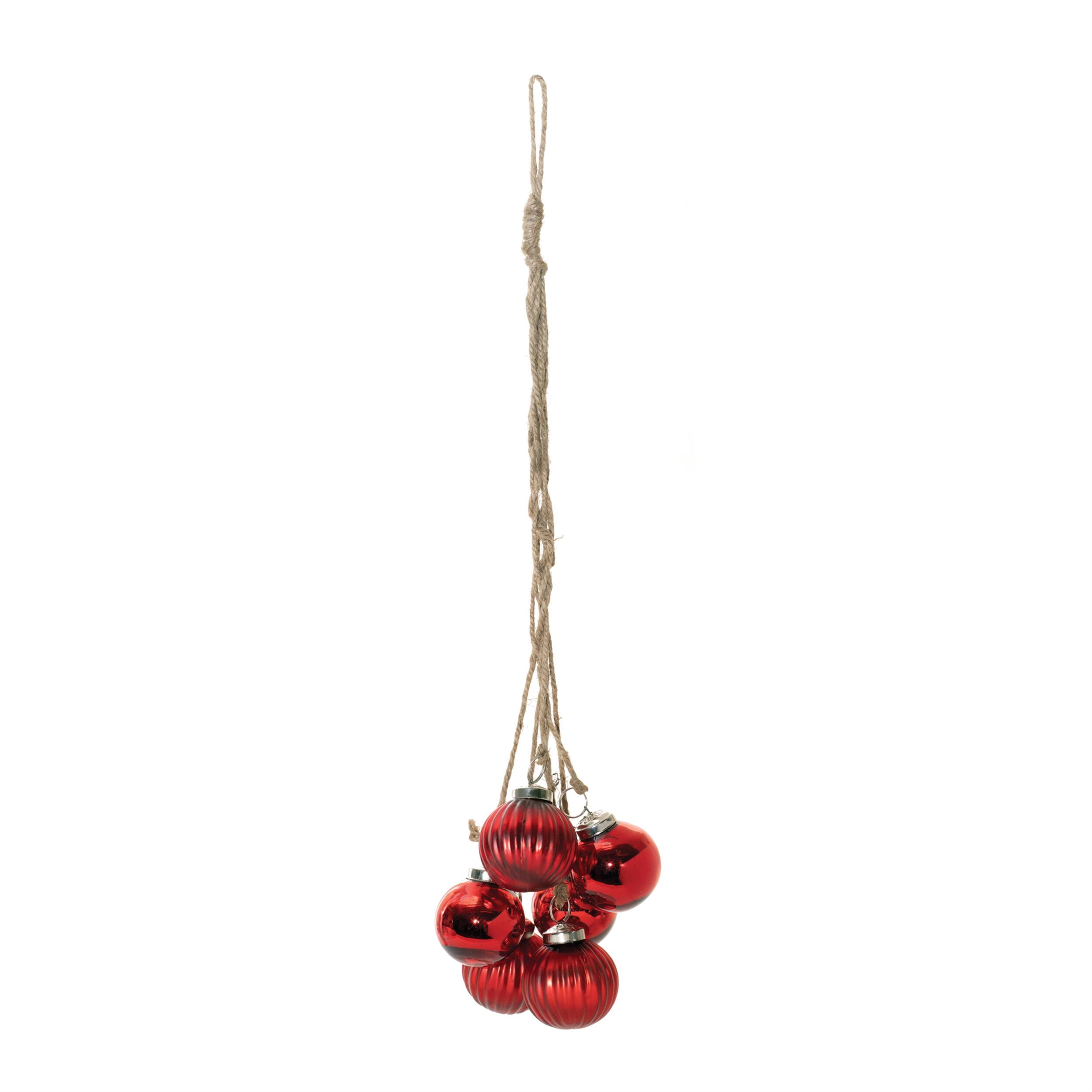 Angle. BreeBe - Red Glass Ball Cluster Drop Ornament (Set of 2) - Red.