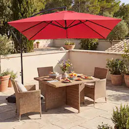 Mondawe - 8x8 FT Offset Cantilever Square Patio Umbrella 360 Rotation with Base - Red