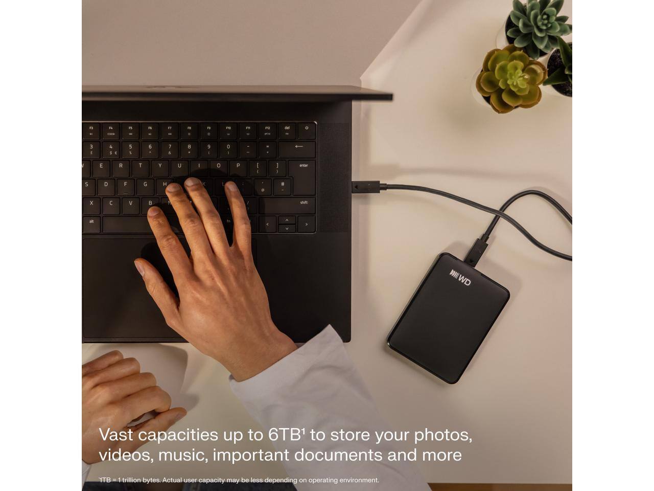 Vast capacities up to 6TB¹ to store your photos, videos, music, important documents and more  
1TB = 1 trillion bytes. Actual user capacity may be less depending on operating environment.