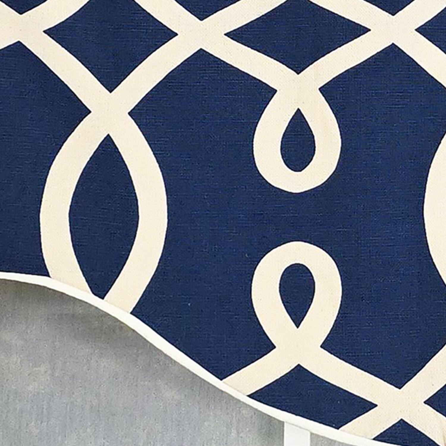 Left. RLF Home - RLF Home Oblique Cornice 100% Cotton Rod Pocket Lined  Window Valance 50" x 17" Navy - Navy.