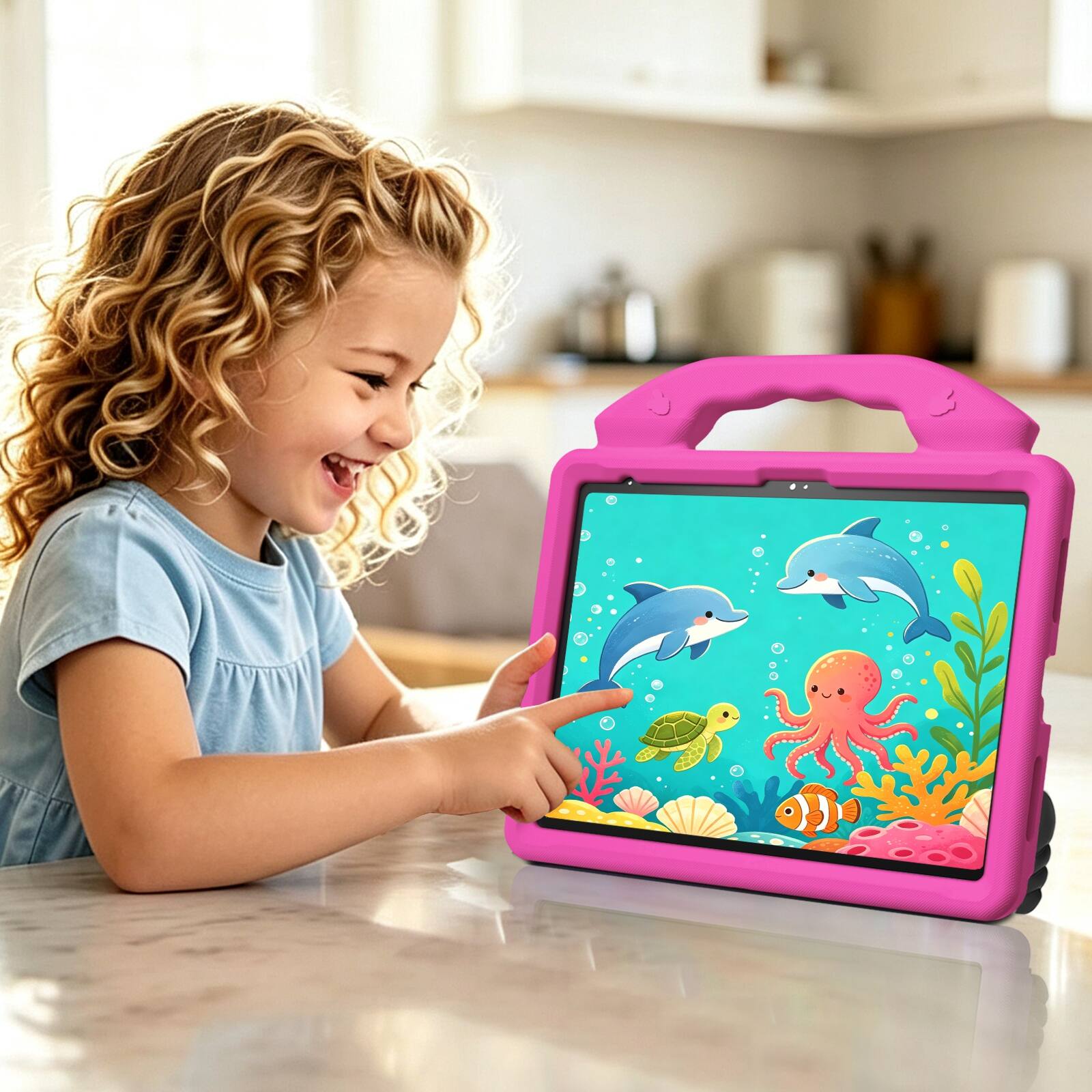 Alt View 2. UUCOVER - Kids Case for iPad (A16) 11-inch 2025 / iPad 10th Gen 2022 Cute Shockproof EVA Handle Stand Anti-Slip Protective Cover - Rose.