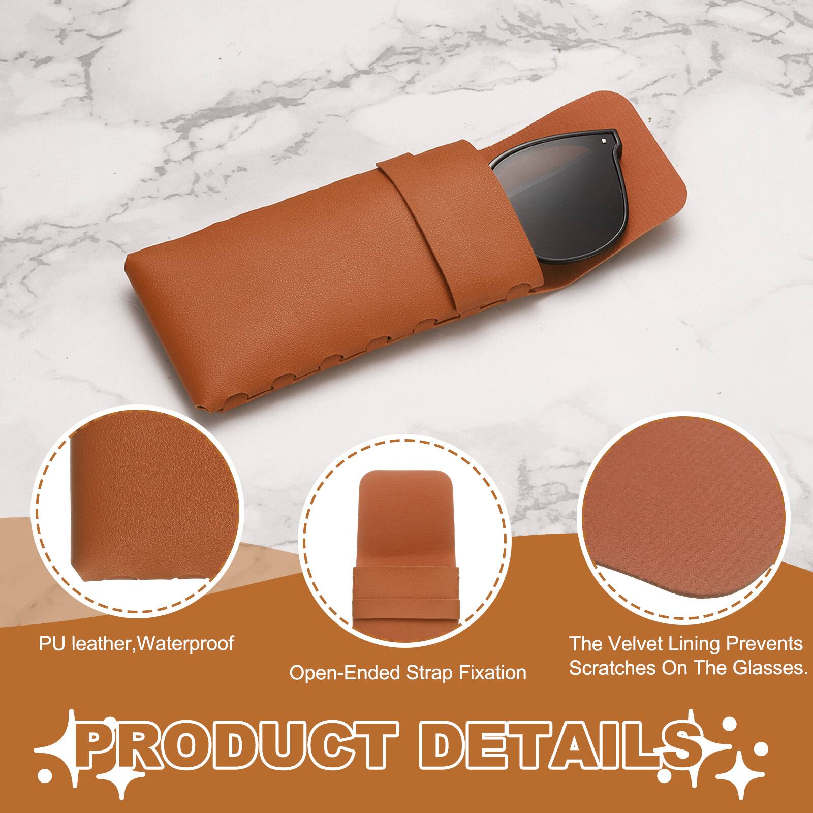 PU leather, Waterproof  
The Velvet Lining Prevents Scratches On The Glasses.  
PRODUCT DETAILS