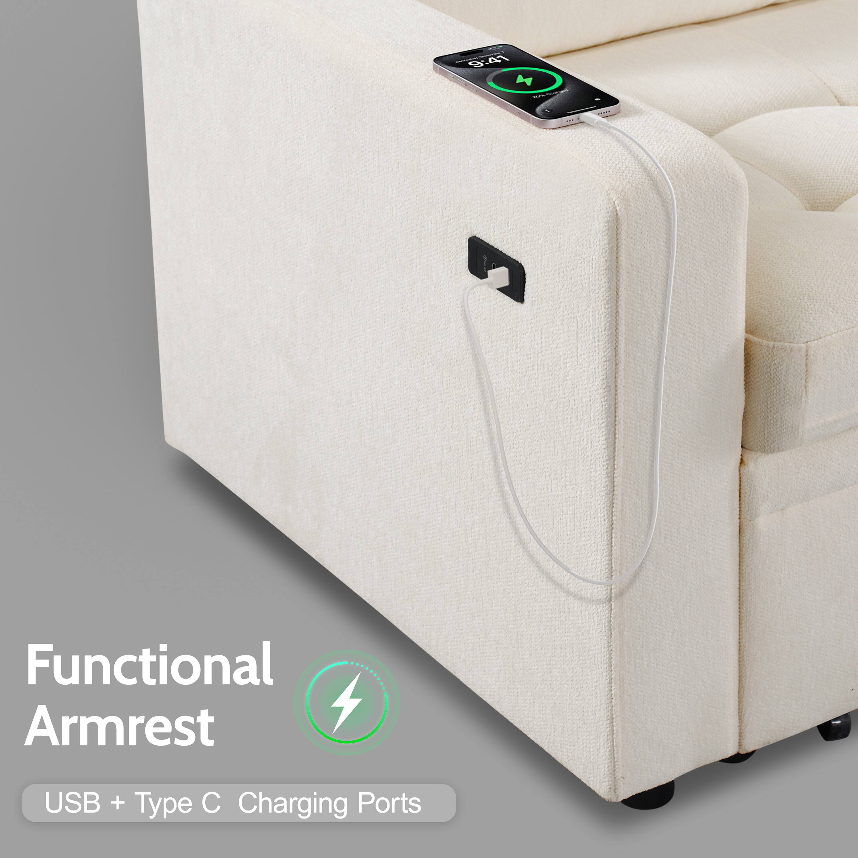 Functional Armrest  
USB + Type C Charging Ports