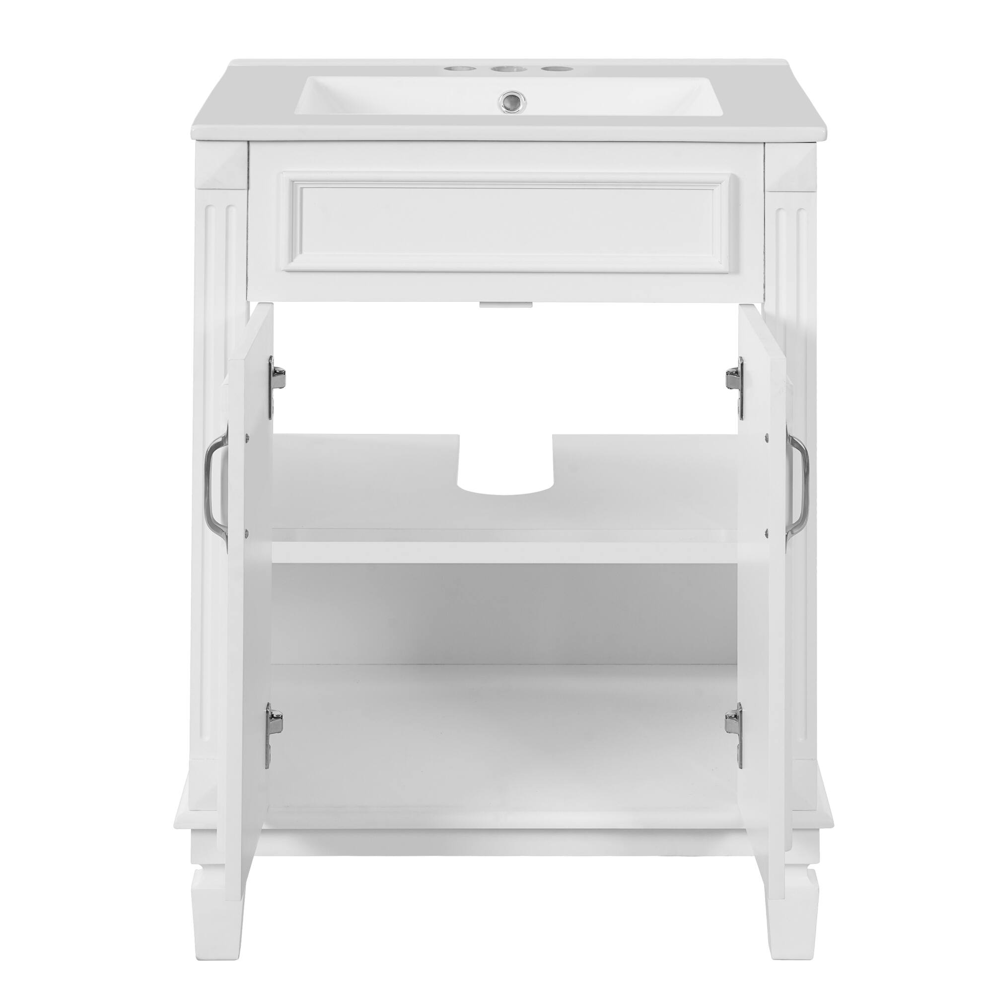 Alt View 7. ELEMENT ACE - Modern Bathroom Vanity with Ceramic Sink and Soft-Closing Doors, Solid Wood Frame Storage Cabinet - White.