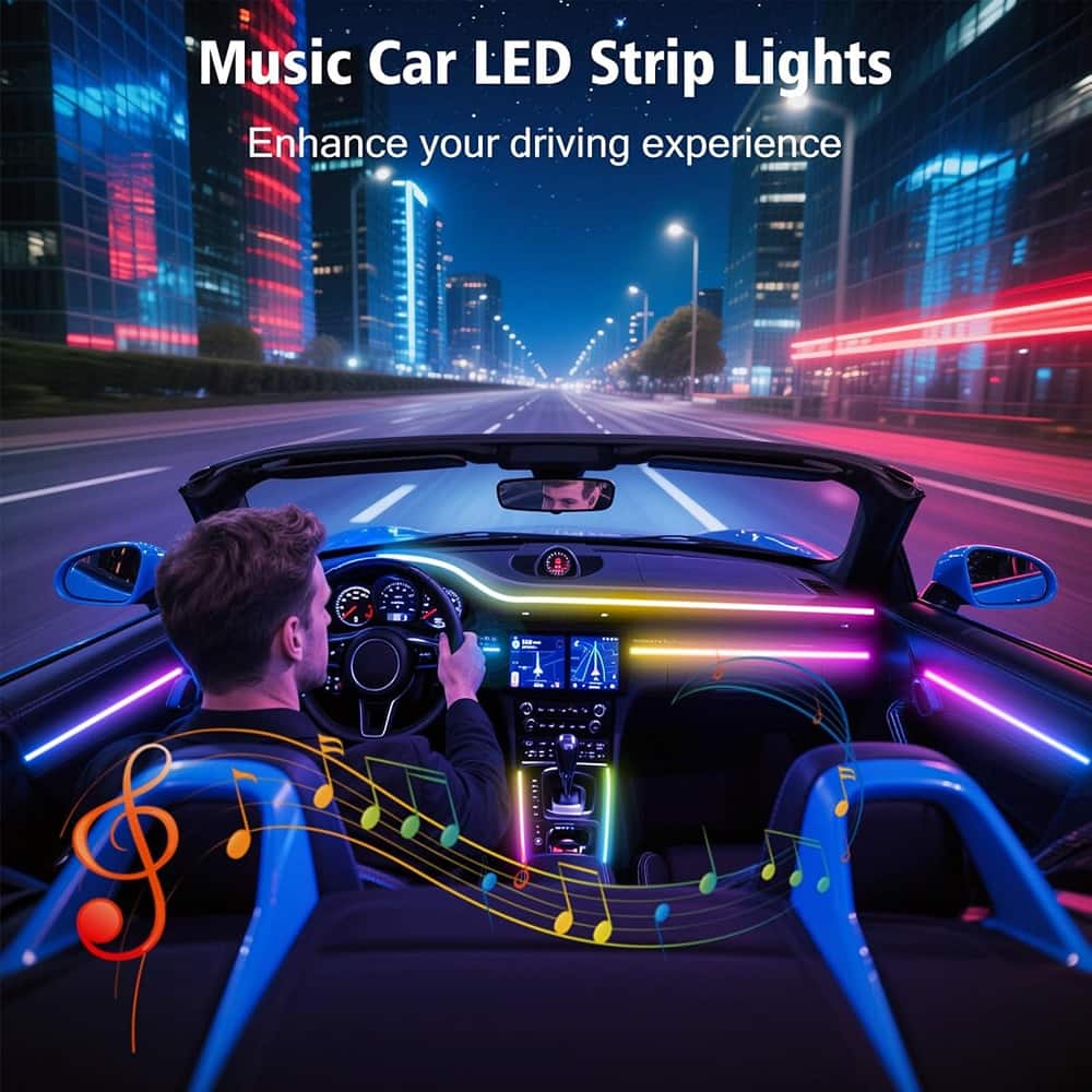 RTMB - 118" Acrylic Car LED Strip Lights – RGB, Ultra-Thin, USB Powered, App Control