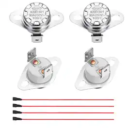 Unique Bargains - 2pcs KSD301 Thermostat 100°C/212°F 30A Normally Closed N.C Adjust Snap Disc Temp Switch with Terminal Wire Ceramic - Silver