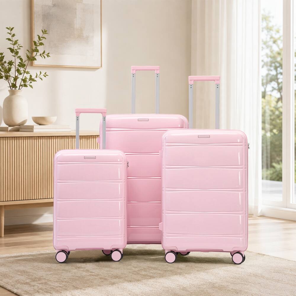 Alt View 8. Ropilly - Ropilly 3 Piece Luggage Set Pink Hard Shell Suitcase Set with Spinner Wheels - Pink.