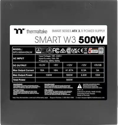 Alimentatore Thermaltake Smart W3 500W - ATX 3.1, 80Plus White, Ventola 120mm - Foto 7