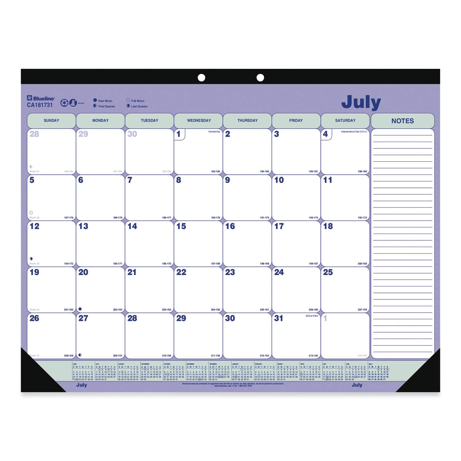 Rediform - Academic 13-Month Desk Pad Calendar, 21.25 x 16, Black Headband, 13-Month: July 2025 to July 2026