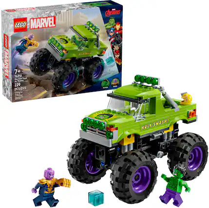 C. AR/T I LEGO MARVEL KC2O MARVEL 7+ 76312 The Hulk Truck VEL Thancs 229 pcs/pzs Butuer - - - Isi Aa - Catorar KVIK SHAIHS - AVENGERS A dC S 1 - BI P SOOO HULK SMASH! R LEEO 0931 f9 LEGO Tache FERdC 1