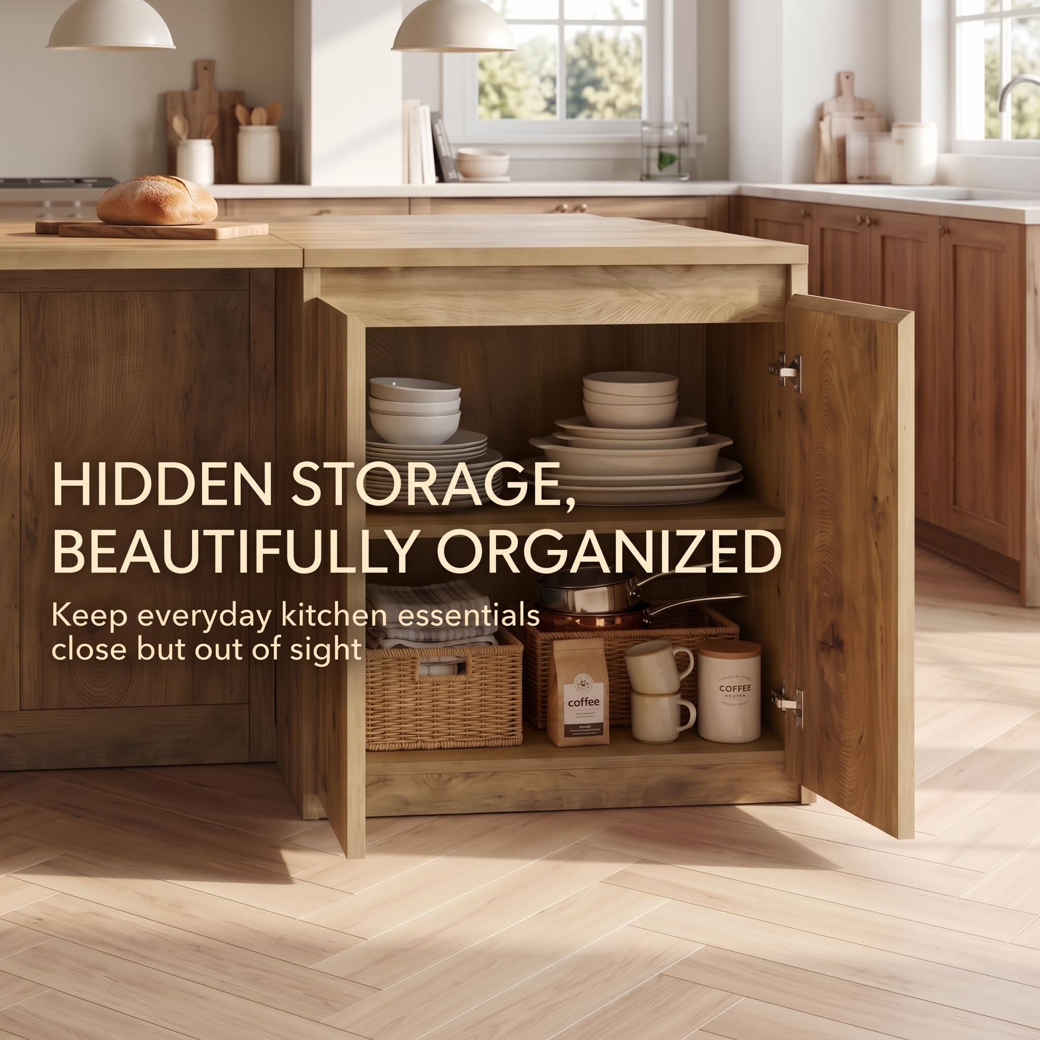 HIDDEN STORAGE, BEAUTIFULLY ORGANIZED  
Keep everyday kitchen essentials close but out of sight  
COFFEE
